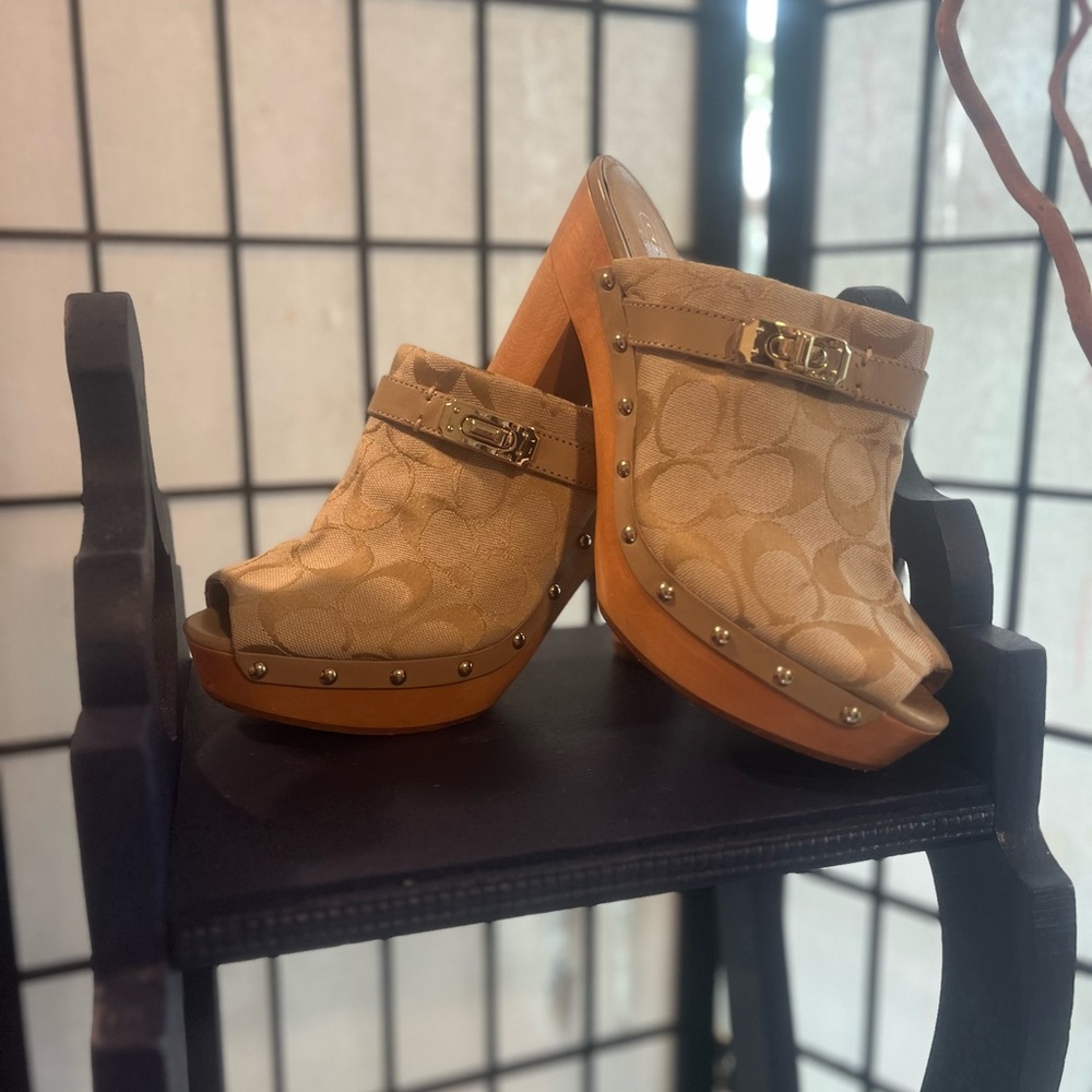 Coach Beige Patterned Mules - Picture 2 of 6